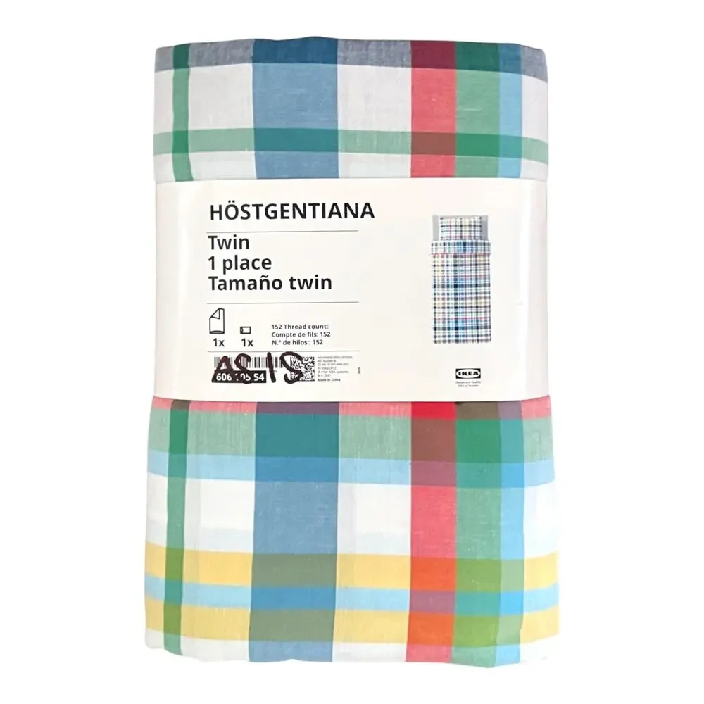 IKEA HOSTGENTIANA Multicolor Check Twin Duvet Cover Pillowcase